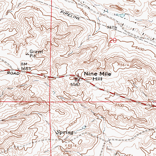 Topographic Map of Nine Mile Hill, WY