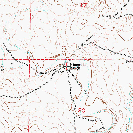 Topographic Map of Ninemile Ranch, WY