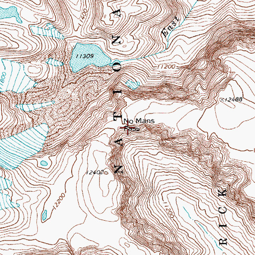 Topographic Map of No Mans Pass, WY