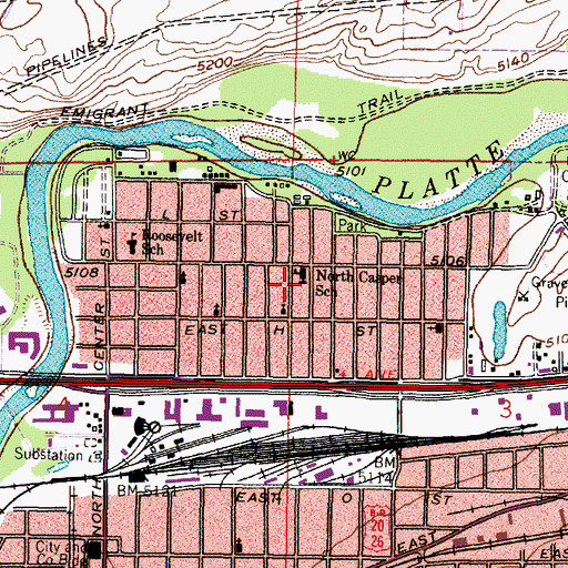 Topographic Map of North Casper Elementary School, WY
