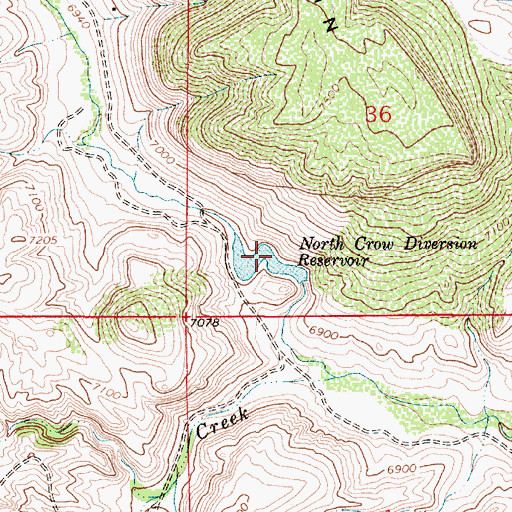 Topographic Map of North Crow Diversion Reservoir, WY