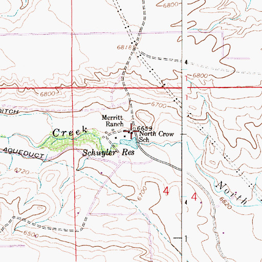 Topographic Map of North Crow School, WY