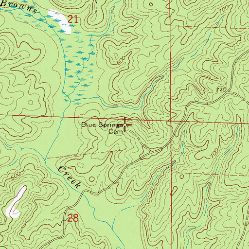 Topographic Map of Blue Springs Cemetery, AL