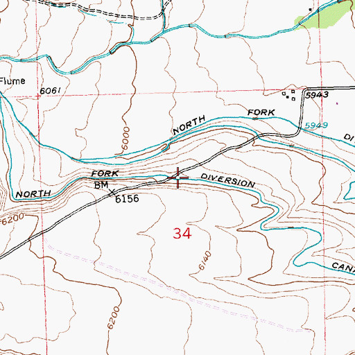 Topographic Map of North Fork Diversion Canal, WY