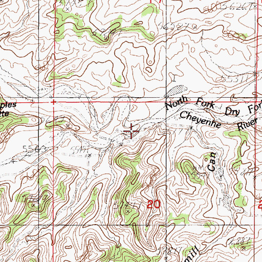Topographic Map of North Fork Dry Fork Cheyenne River, WY