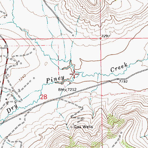 Topographic Map of North Fork Dry Piney Creek, WY