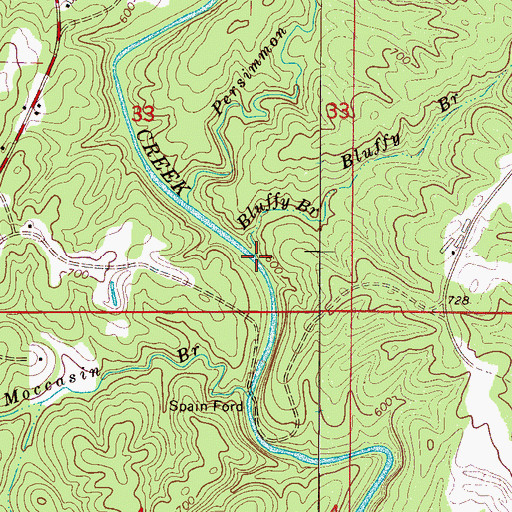 Topographic Map of Bluffy Branch, AL