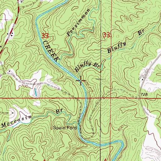 Topographic Map of Bluffy Branch, AL