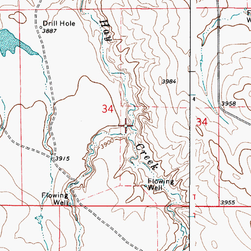 Topographic Map of North Fork Hay Creek, WY