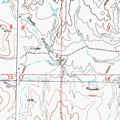 Topographic Map of North Fork Ninemile Creek, WY