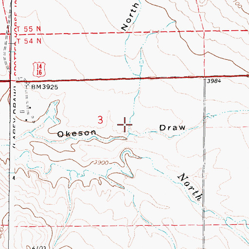 Topographic Map of North Fork Okeson Draw, WY