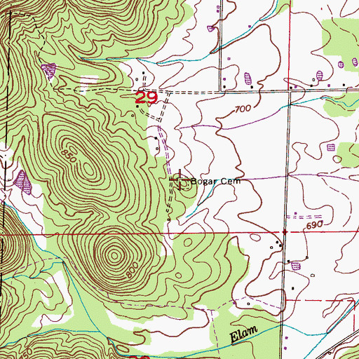 Topographic Map of Bogar Cemetery, AL
