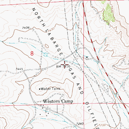 Topographic Map of North La Barge Gas and Oil Field, WY