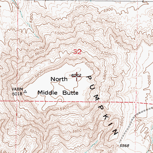 Topographic Map of North Middle Butte, WY