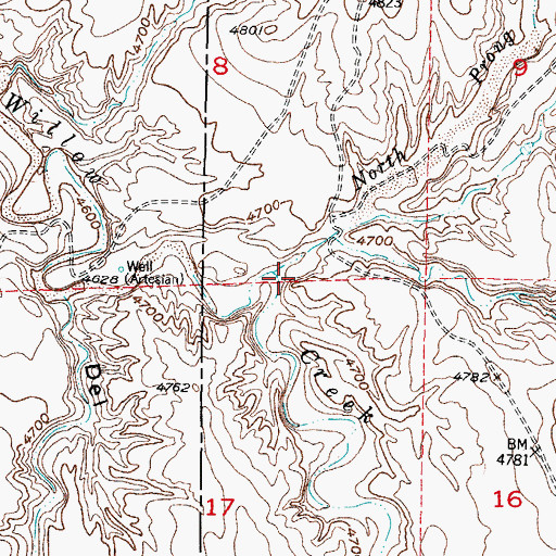 Topographic Map of North Prong Willow Creek, WY