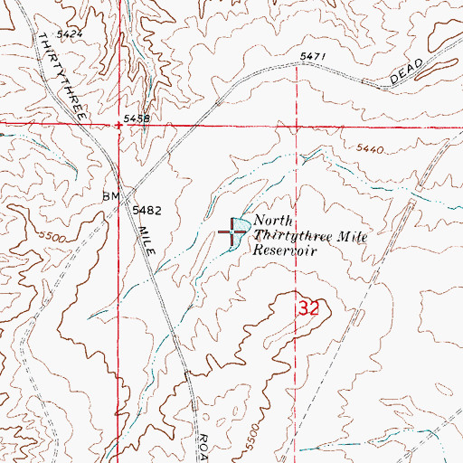Topographic Map of North Thirtythree Mile Reservoir, WY
