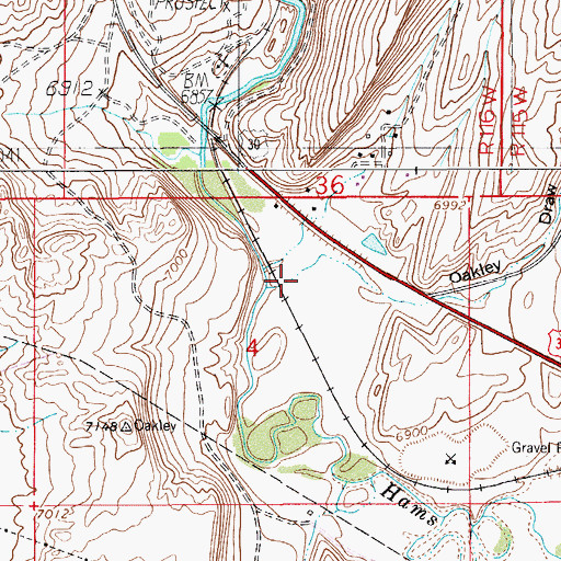 Topographic Map of Oakley Draw, WY
