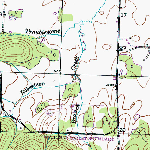 Topographic Map of Borden Branch, AL