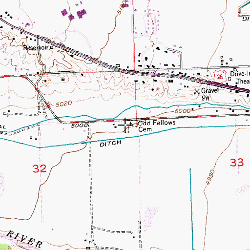 Topographic Map of Odd Fellows Cemetery, WY