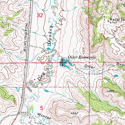 Topographic Map of Oiler Reservoir, WY