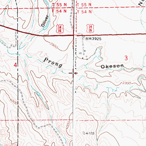 Topographic Map of Okeson Draw, WY