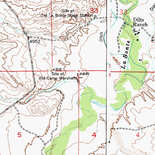 Topographic Map of Old Camp Marshall, WY
