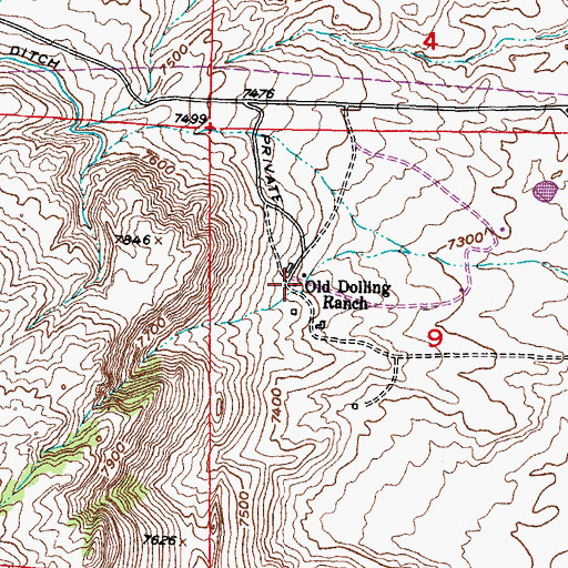 Topographic Map of Old Dolling Ranch, WY