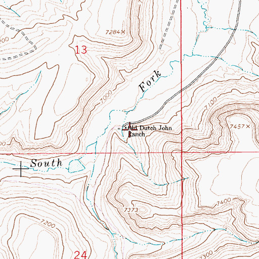 Topographic Map of Old Dutch John Ranch, WY