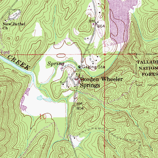 Topographic Map of Borden Wheeler Springs, AL