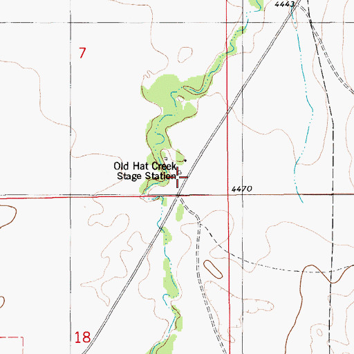 Topographic Map of Old Hat Creek Stage Station, WY