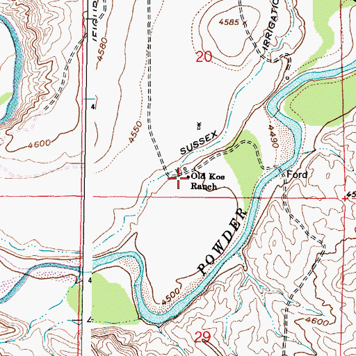 Topographic Map of Old Kos Ranch, WY