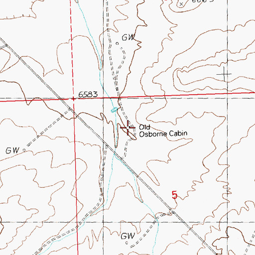 Topographic Map of Old Osborne Cabin, WY