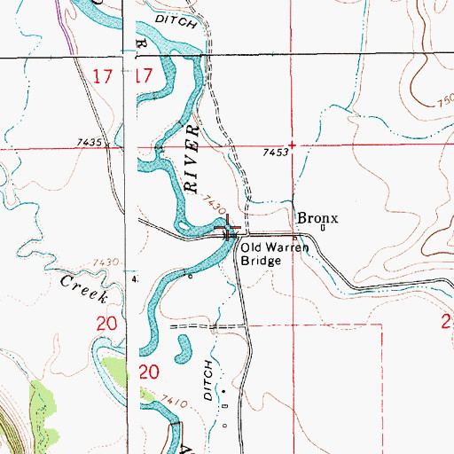 Topographic Map of Old Warren Bridge, WY