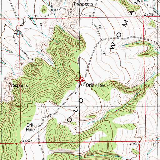 Topographic Map of Old Woman Creek Hills, WY