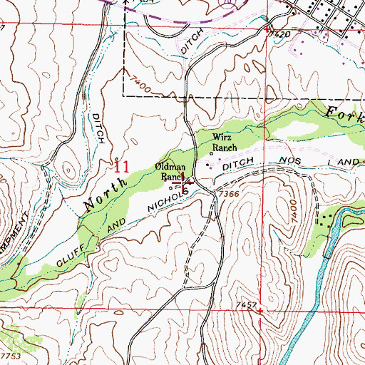 Topographic Map of Oldman Ranch, WY