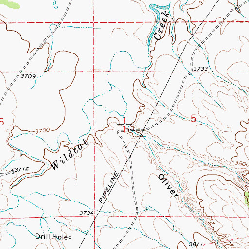 Topographic Map of Oliver Draw, WY