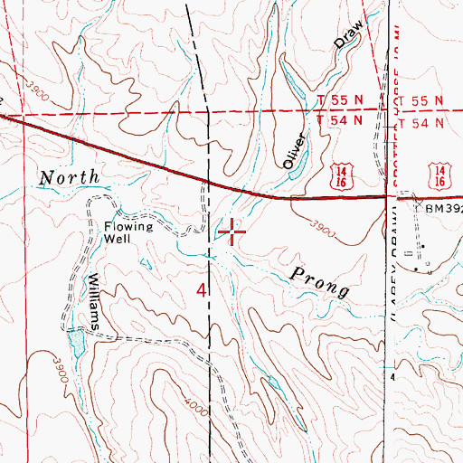 Topographic Map of Oliver Draw, WY