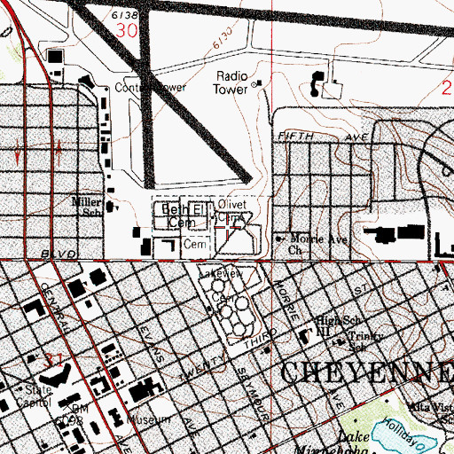 Topographic Map of Olivet Cemetery, WY