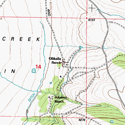 Topographic Map of Ollikalla Ranch, WY