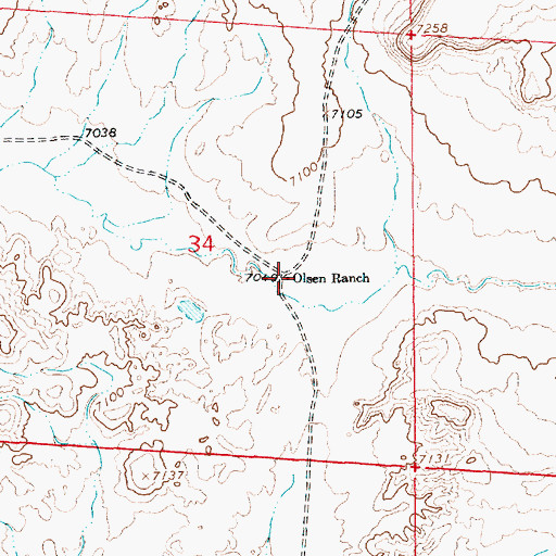 Topographic Map of Olsen Ranch, WY