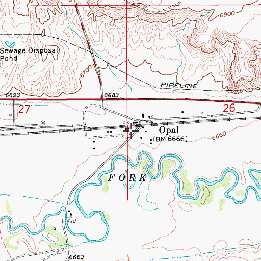 Topographic Map of Opal, WY