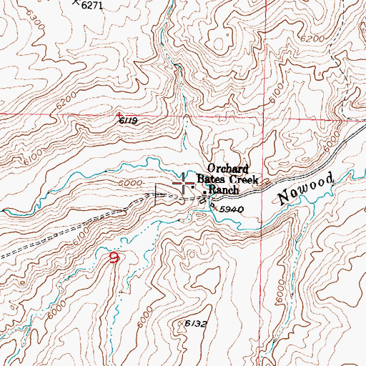 Topographic Map of Orchard Bates Creek Ranch, WY
