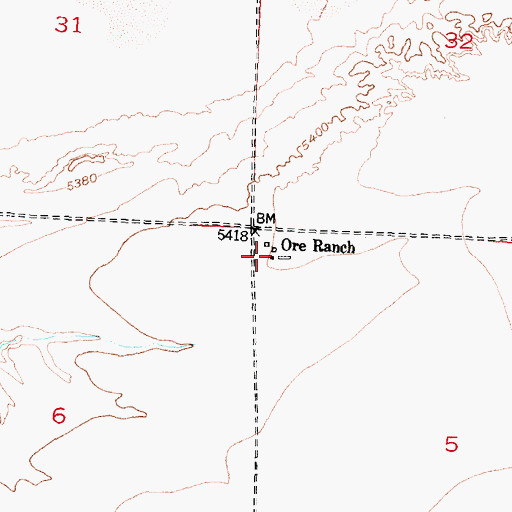 Topographic Map of Ore Ranch, WY