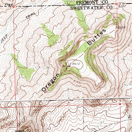 Topographic Map of Oregon Buttes, WY
