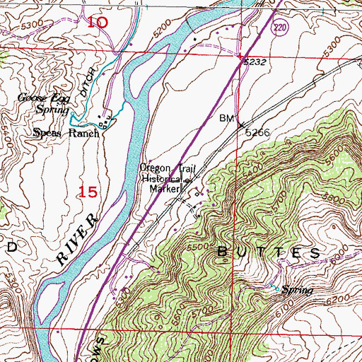 Topographic Map of Oregon Trail Historical Marker, WY