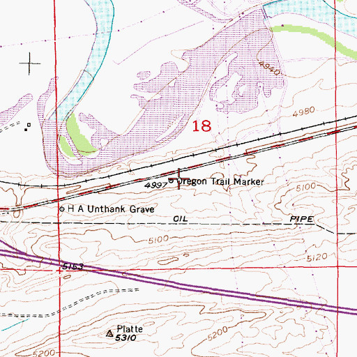 Topographic Map of Oregon Trail Marker, WY