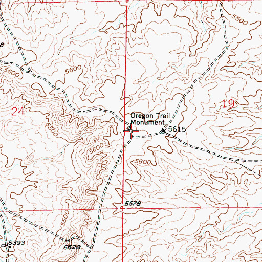 Topographic Map of Oregon Trail Monument, WY