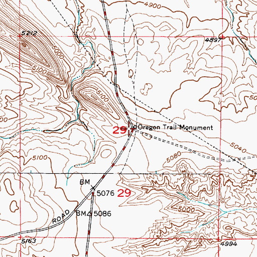 Topographic Map of Oregon Trail Monument, WY