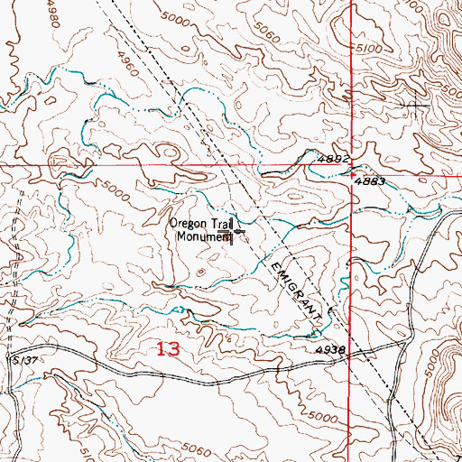 Topographic Map of Oregon Trail Monument, WY