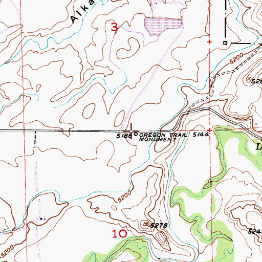 Topographic Map of Oregon Trail Monument, WY